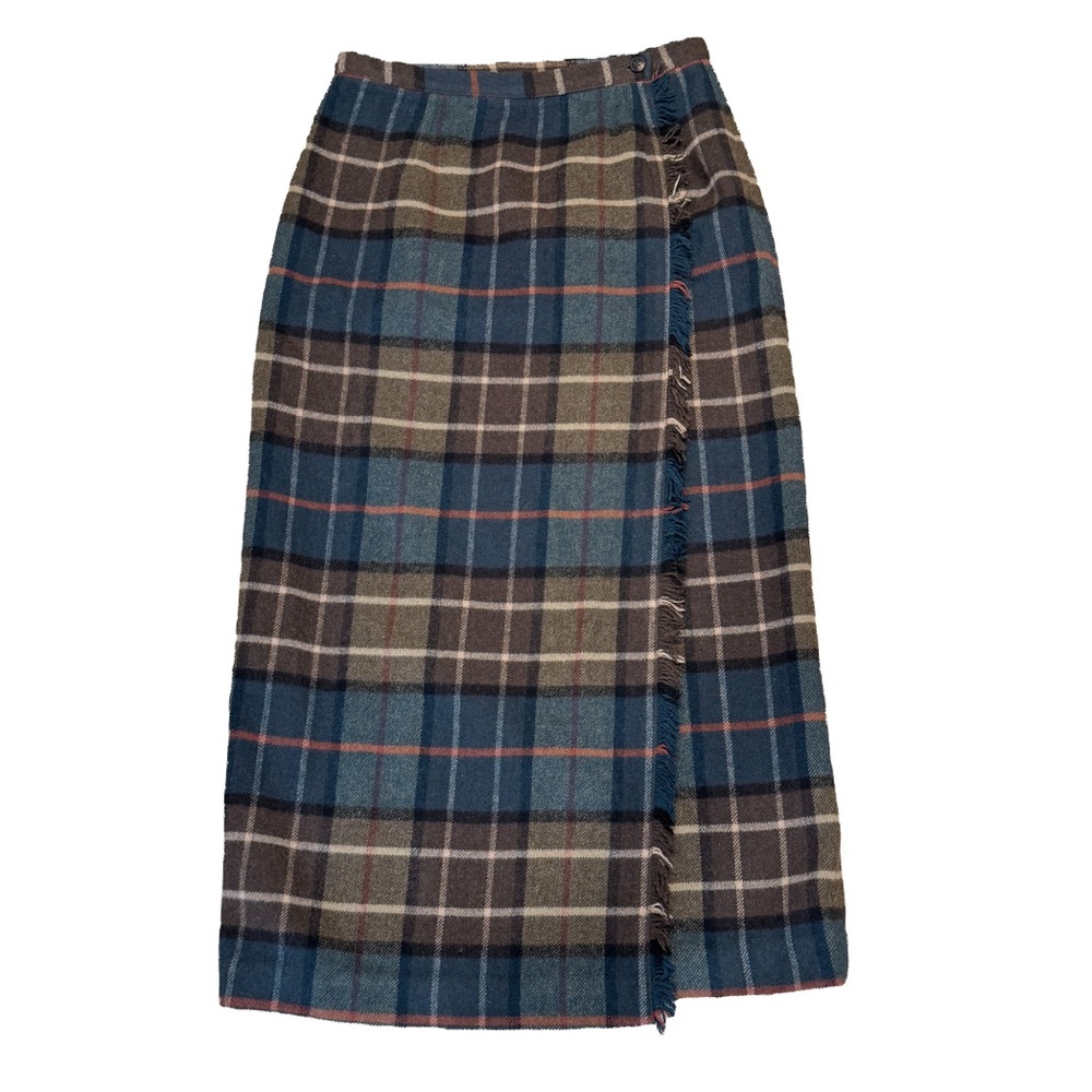 Rafaella Vintage Plaid Wool Maxi Wrap Skirt Fringe Tartan Size 8